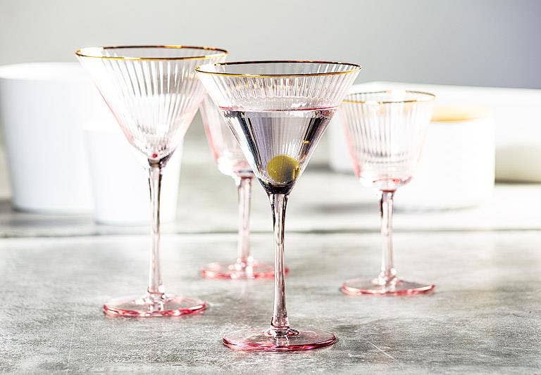 Pink Martini Glass Gold Rim, Set of 4