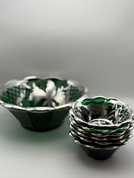 Emerald Green Silver Overlay Set