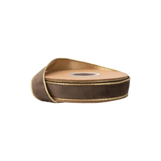 Brown w/ Gold Shimmer | 1" Reversible Velvet Wired Ribbon | Satin Backing | 10 Yard Roll