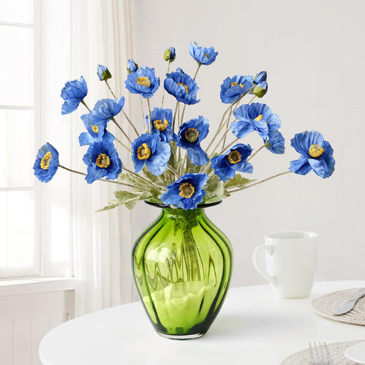 Individual Flocked Floral Poppy Spray: Blue-22"