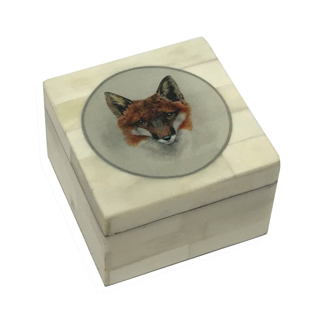 Red Fox Head Printed Bone Box with Lift Off Lid, 3-1/4"