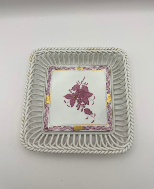Chinese Bouquet Raspberry Open Weave Square Tray