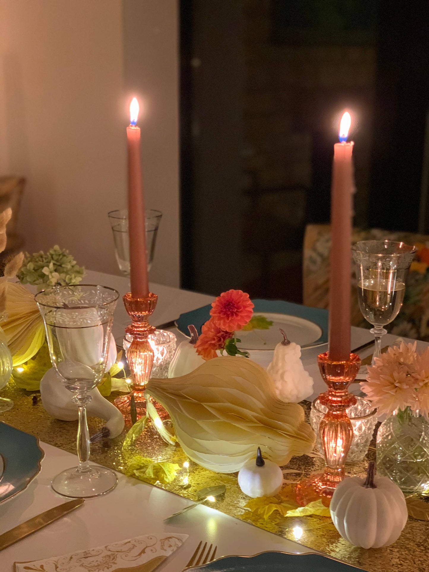Pair of Orange Glass Candlesticks