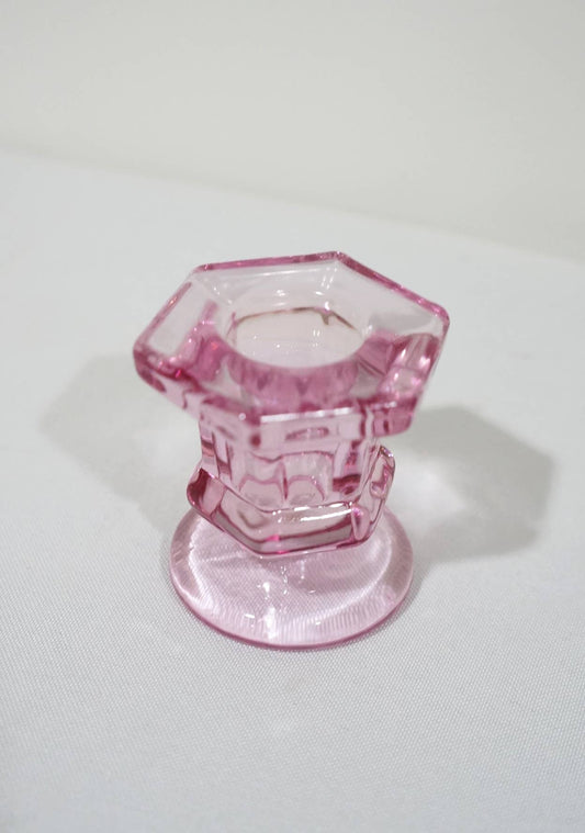 Glass Taper Candle Holder: Pink