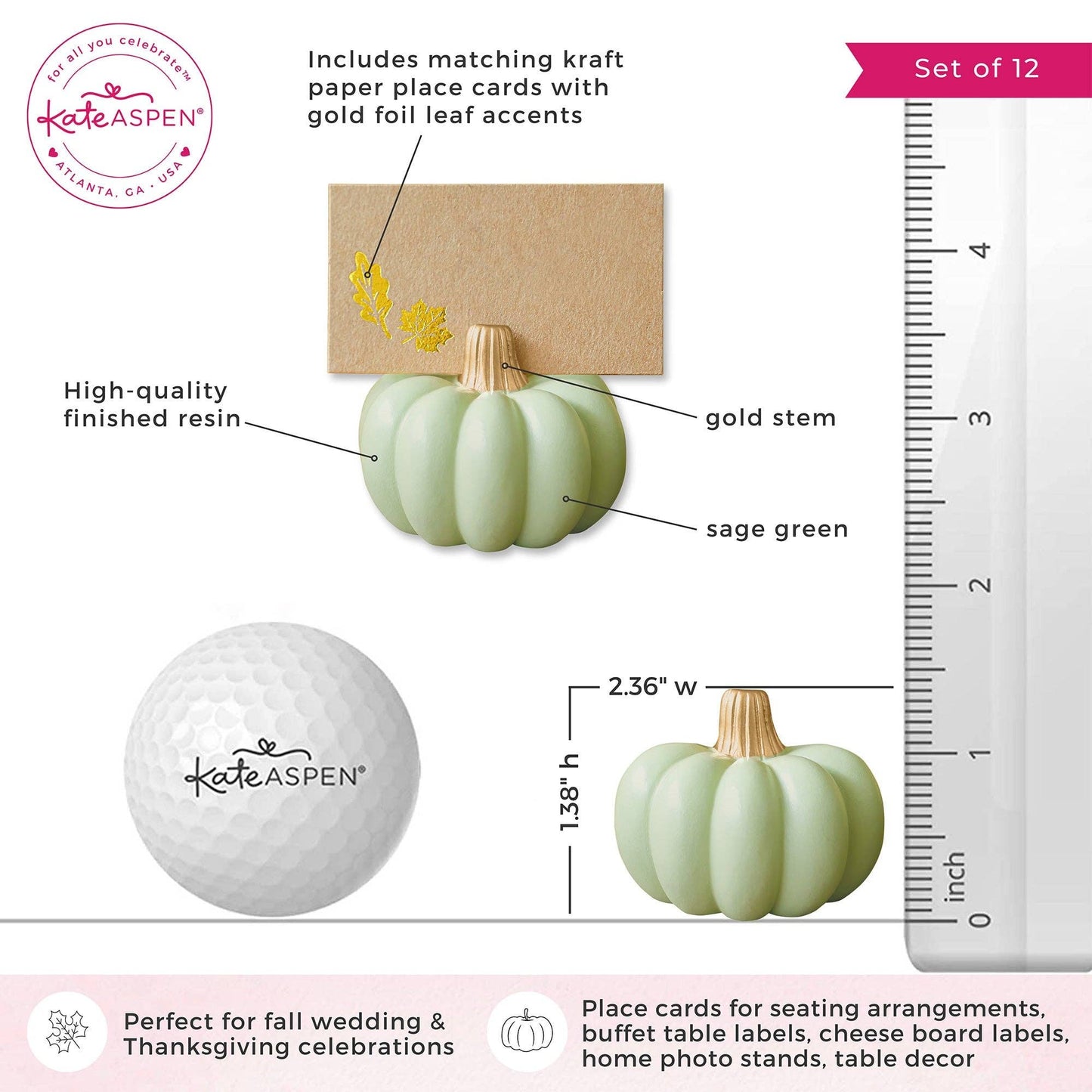 Sage Green Pumpkin Place Card Holder (Set of 6)