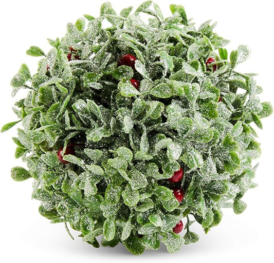 5" Glittered Mistletoe Ornament w/ Berries