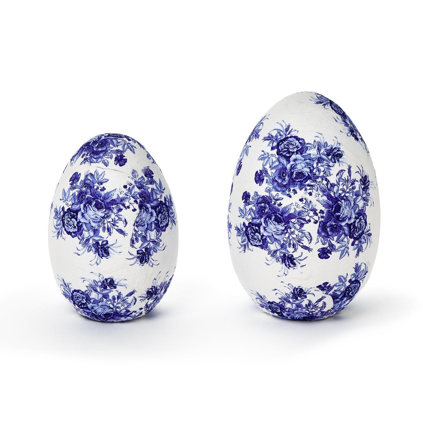 Blue & White Floral Paper Mache Egg