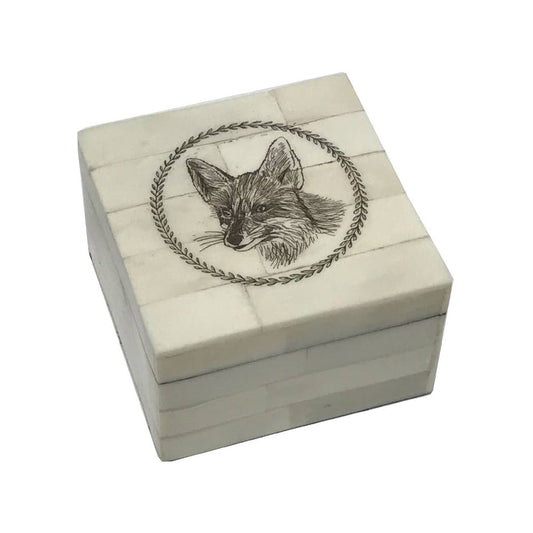 3-1/4" Fox Head Etched Scrimshaw Bone Box