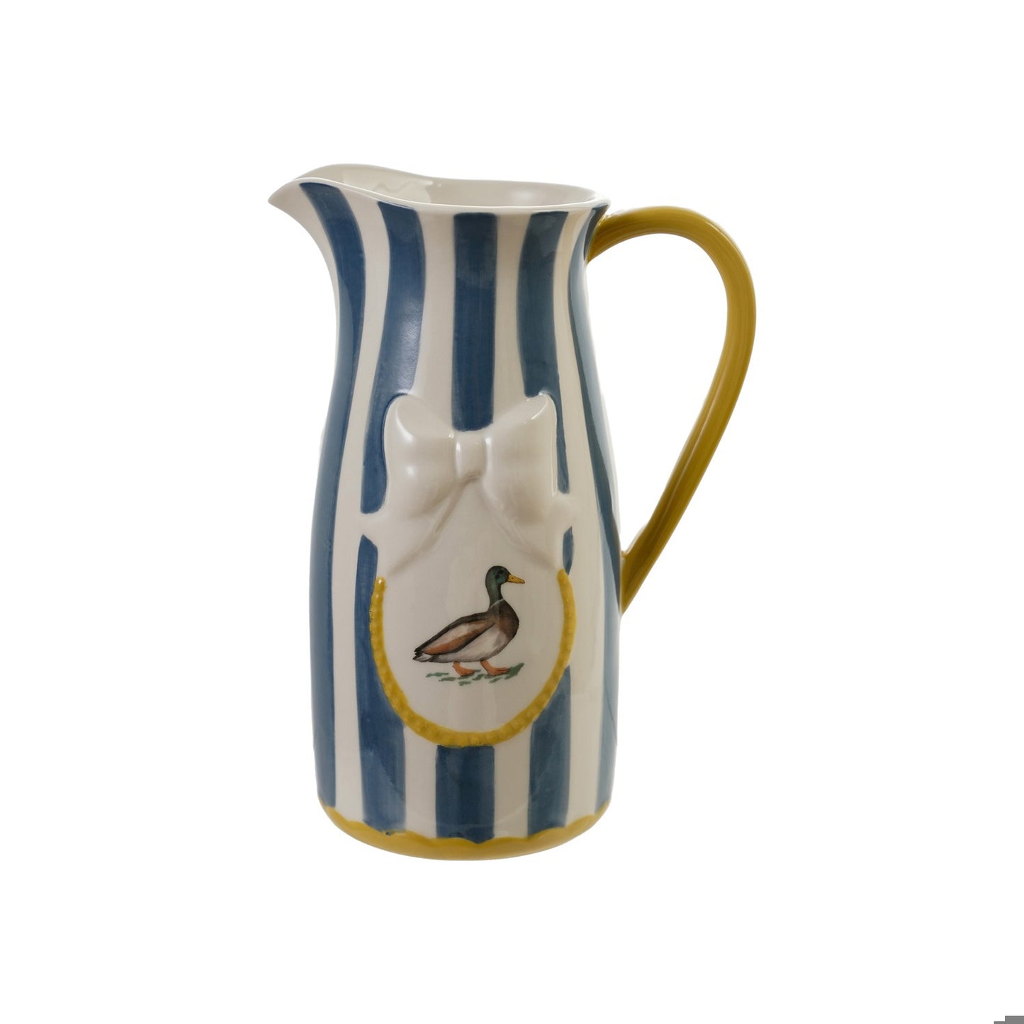Stoneware Striped Pitcher w/ Duck and Bow
