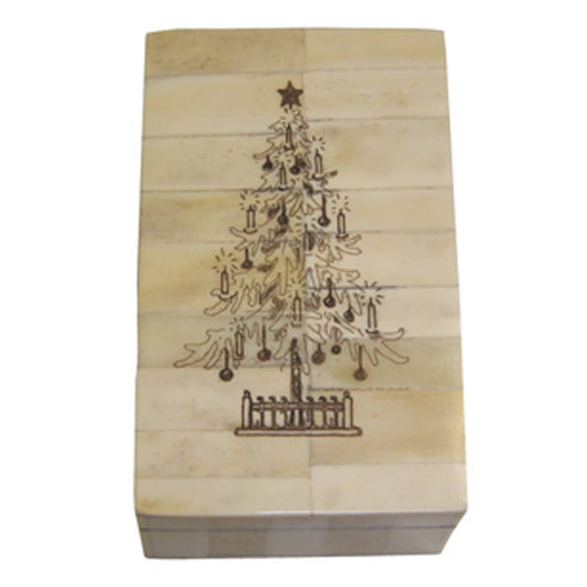 5-1/4" Christmas Tree Engraved Vintage Scrimshaw Bone Box