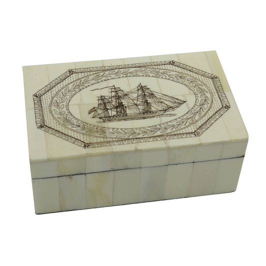 American Frigate Vintage Scrimshaw Bone Box