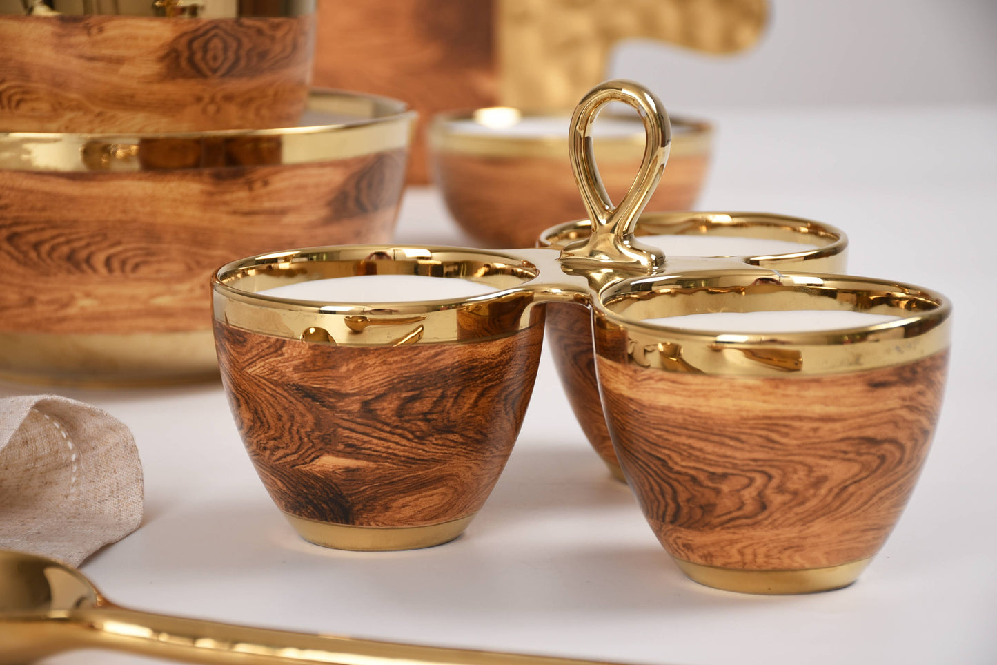 3 Part Server Wood w/ Gold Trim