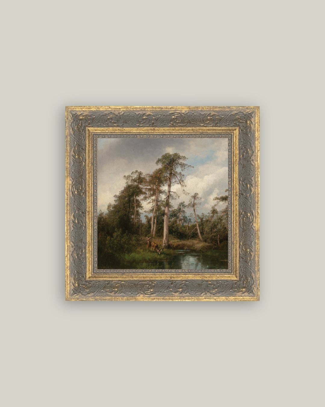 Live Oaks with Deer 6x6