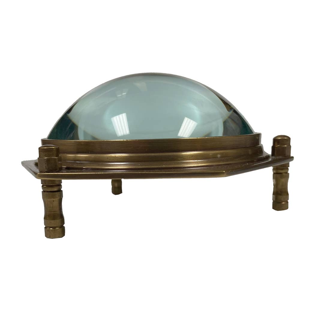 Antiqued Brass Hexagonal Dome Desk Magnifier, 4"