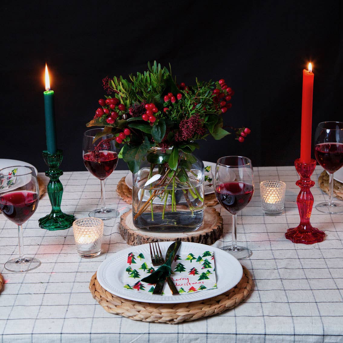 Pair of Red Glass Candlestick Holders