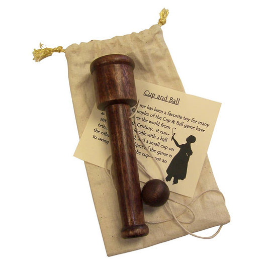 Wooden Cup and Ball Game in Cloth Bag - 6"
