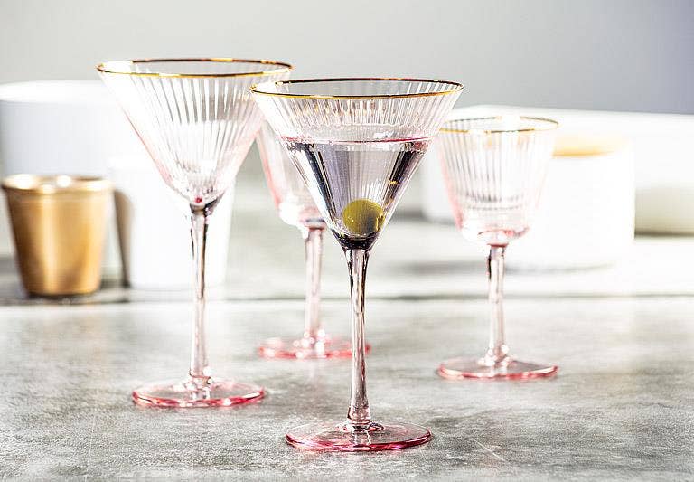 Pink Martini Glass Gold Rim, Set of 4