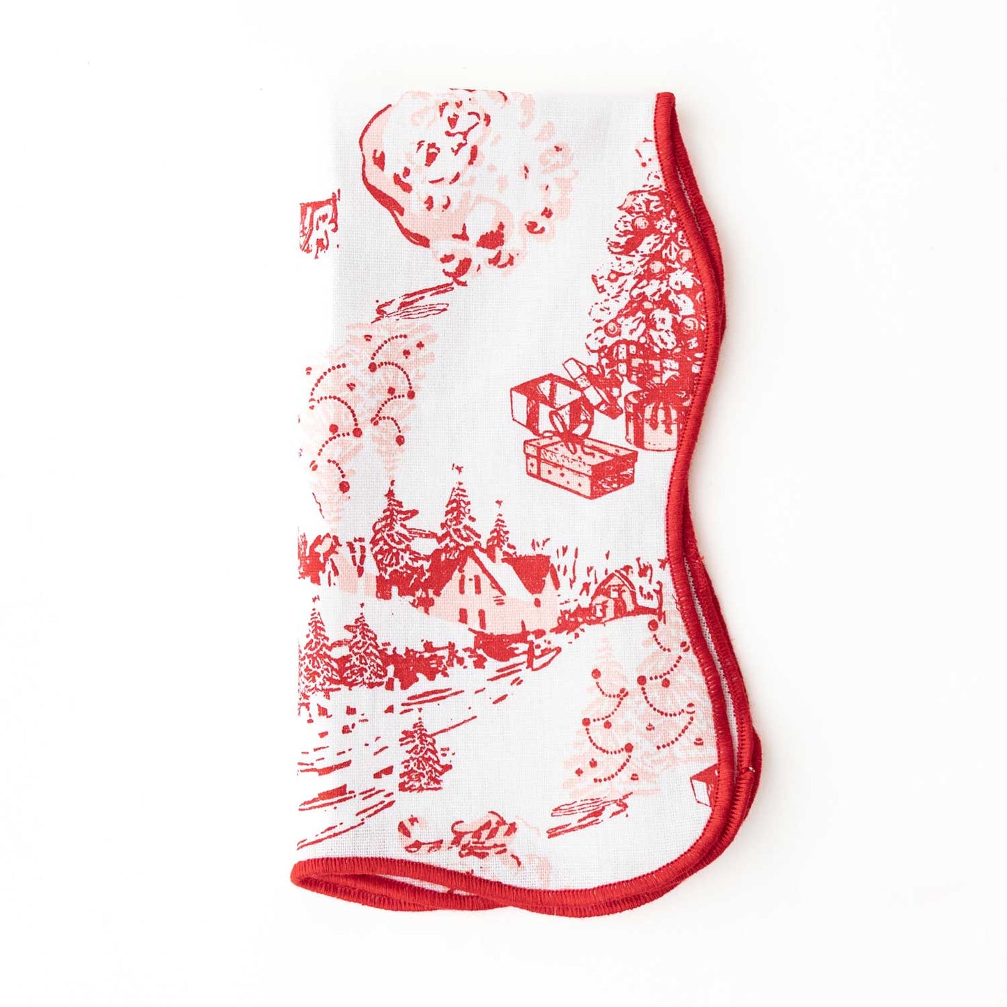 Santa Toile Scalloped Dinner Napkin, S/4