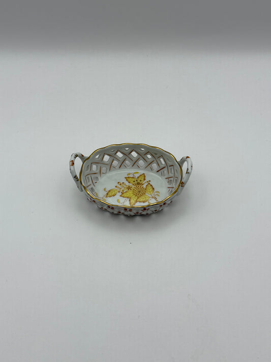 Yellow Chinese Bouquet Small Handle Trinket Dish
