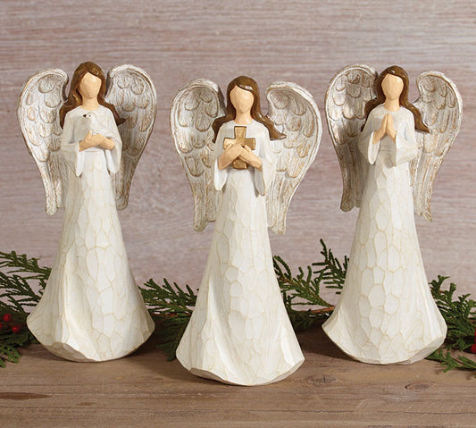 WOOD CARVED RESIN WHITE ANGEL