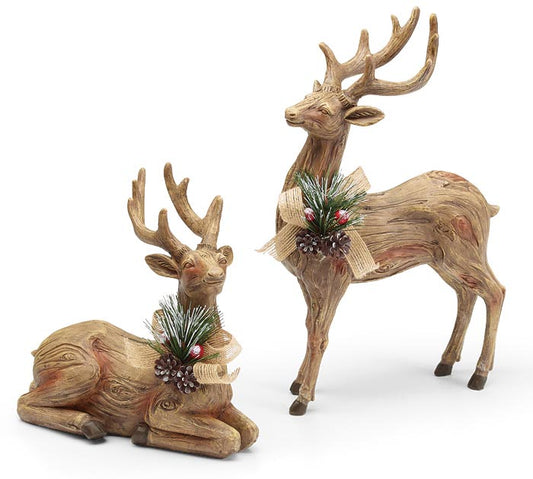 WOODGRAIN RESIN DEER - STANDING / LYING