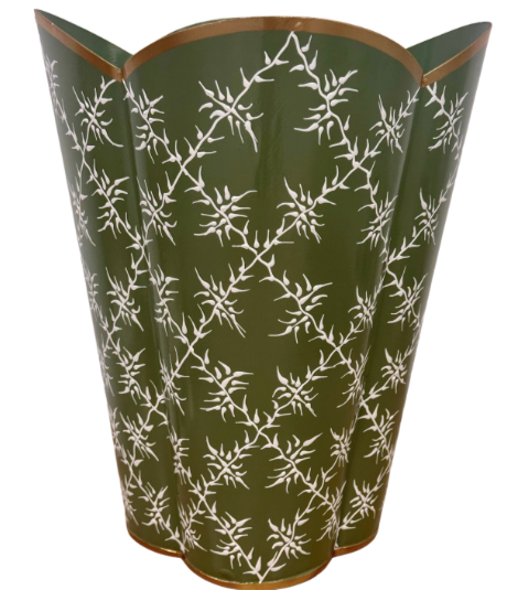 Moss Green Leaf Trellis Wastepaper Basket