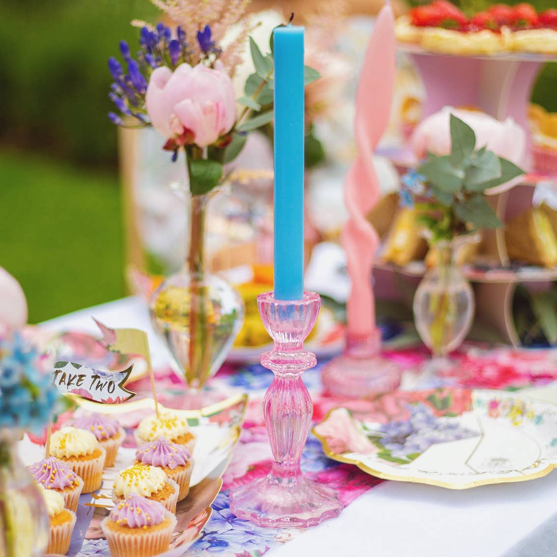 Pair of Pink Glass Candlestick Holders