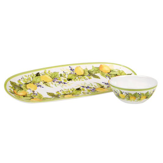 Lemon Zest Oval Chip & Dip Set-Melamine
