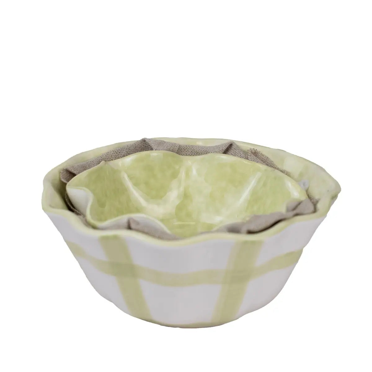 Gingham Ruffle Nesting Bowls Green