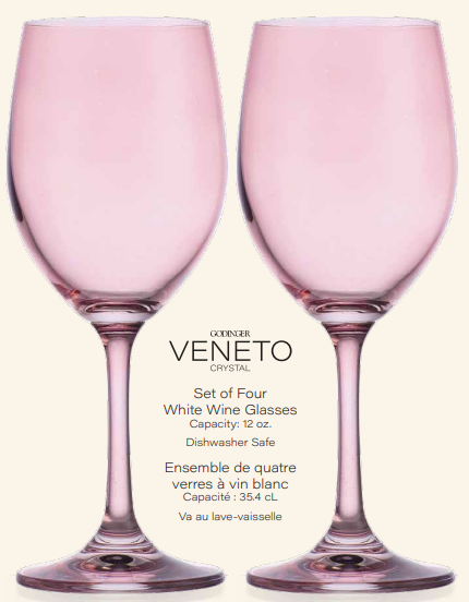Set of Four Veneto White Wine Glasses: Ballet Pink