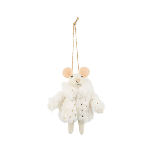 Felt Mouse White Fur Coat Ornament