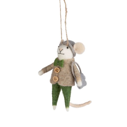 Felt Mouse w/ Green Bowtie Ornament