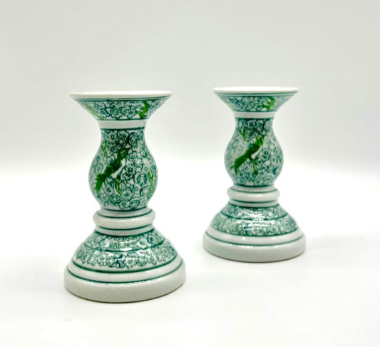 Pair of Imperial Taper Holders - Bird Chinoiserie -Medium