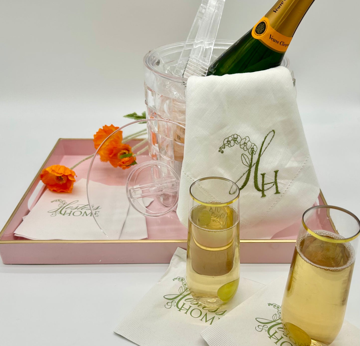 Pink Rectangular Tray w Gold Edge Trim