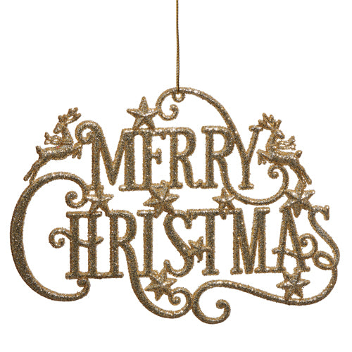 Gold Glitter Merry Christmas Ornament - 7.25”