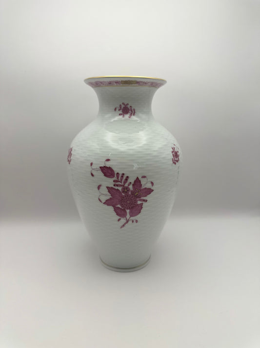 9" Basket Weave Chinese Bouquet Raspberry Vase
