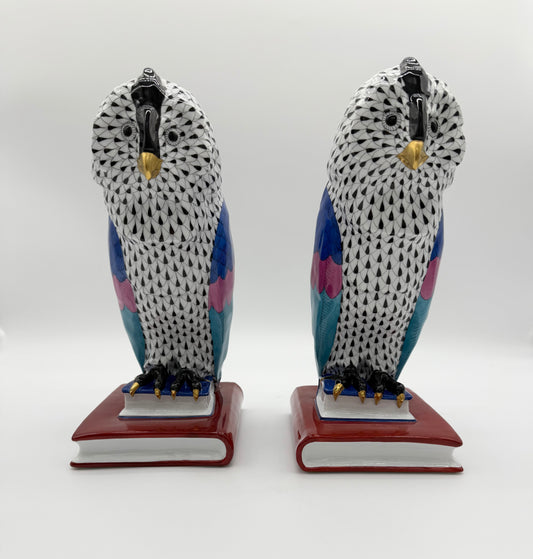 Pair of 11.5" Black Owls on Books