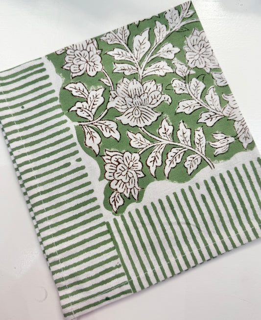72x120 Green Stripe Border Floral Tablecloth