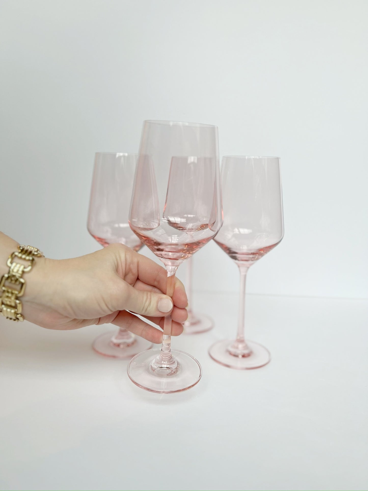 Set of 6 Pink Colored Wine Glasses - 12 oz Hand Blown