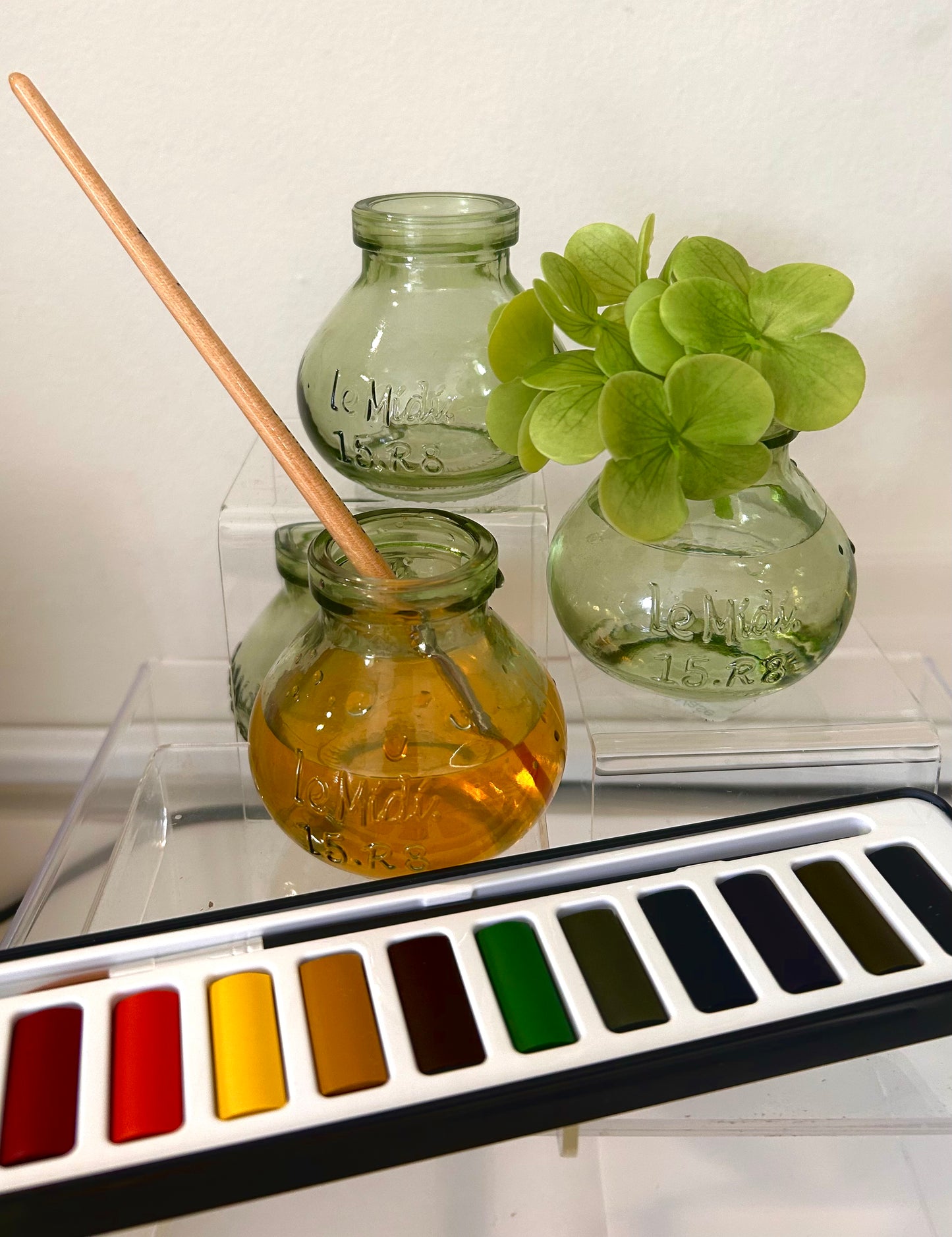 LE MIDI Green Watercolor Brush-Well/Bud Vase