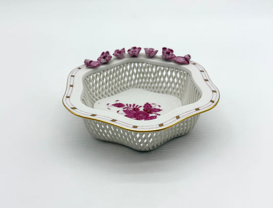 Chinese Bouquet Raspberry Reticulated Scalloped Bowl