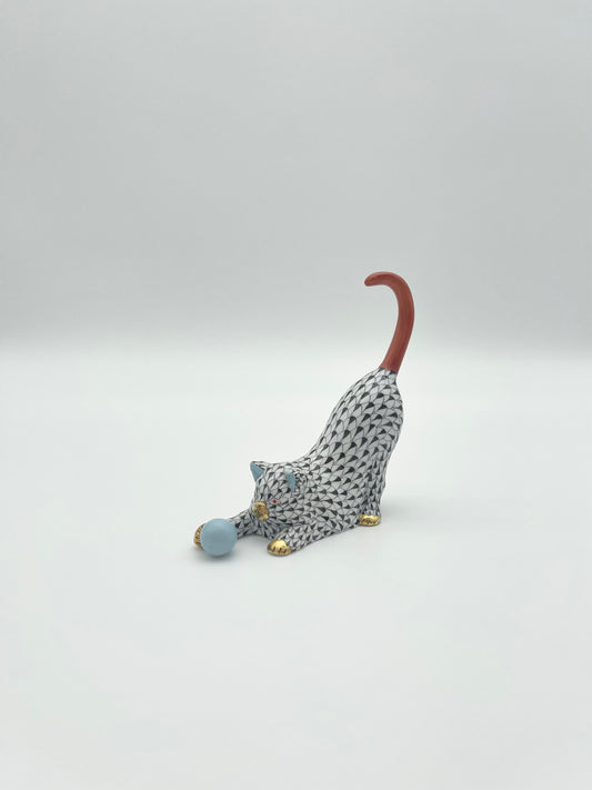 Cat Playing with Ball Black w/ Rust Tail