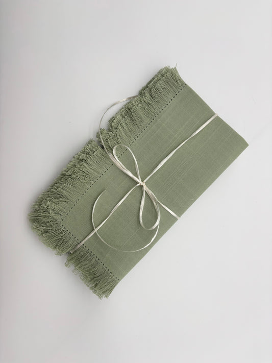 Sage Hemstitch Napkin w/ Fringe, Set of 4