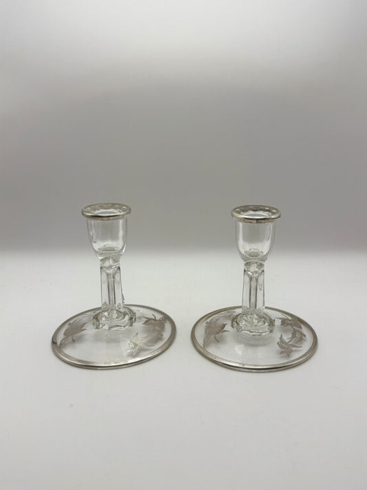 Pair of Sterling Overlay Candlesticks