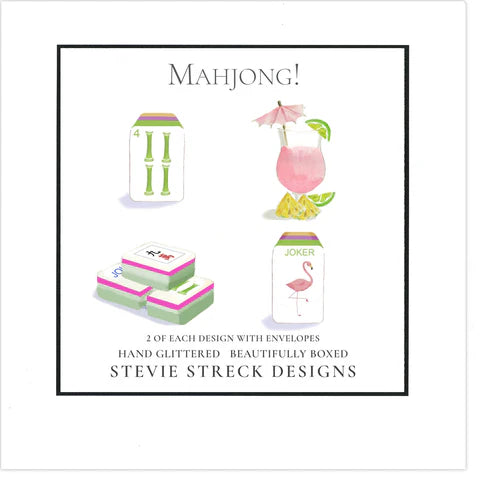 Mahjong Glittered Notecartds - S/8