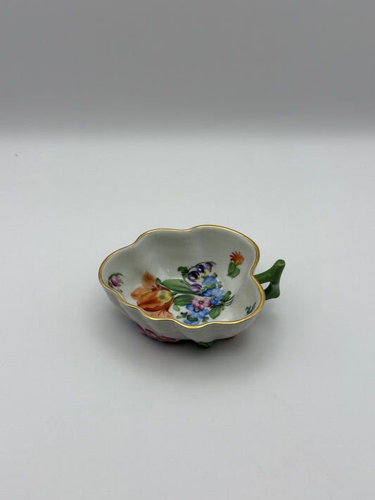 Floral Leaf Dish w/Green Handle