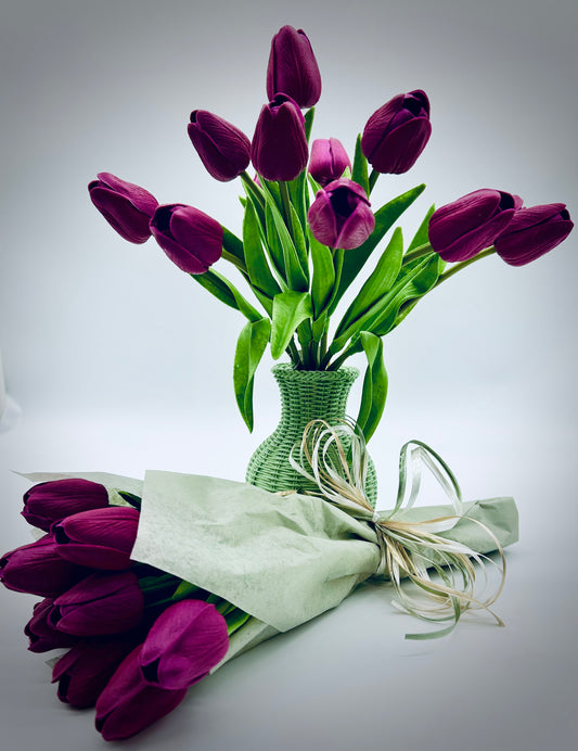 Real Feel Tulip Bundle of 12 - Bergundy/Mauve