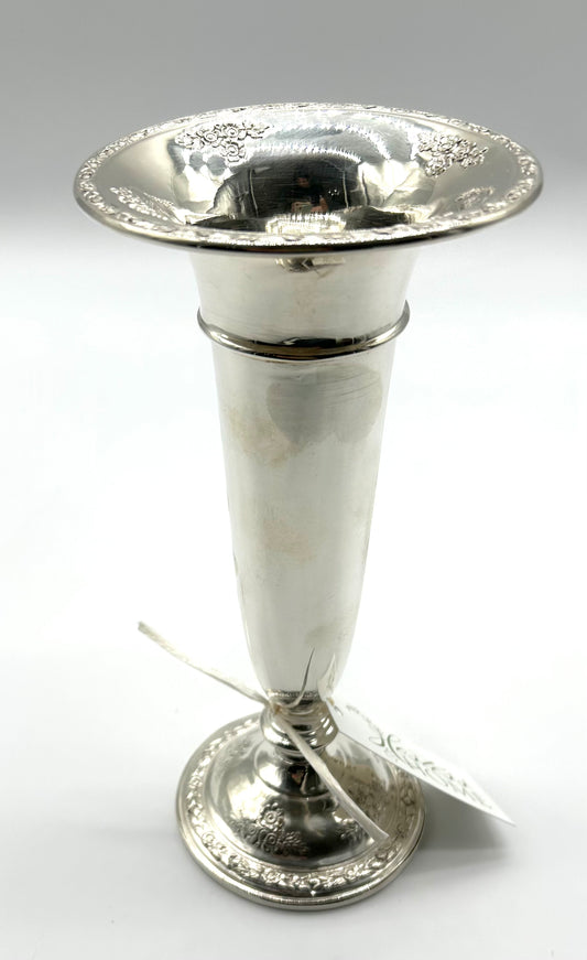 9" Vintage Sterling Ornate Floral Vase