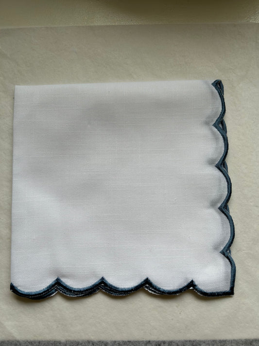 Scalloped Edge Napkin - Blue - S/4