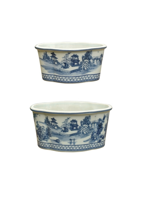 Blue & White Oval Cachepot